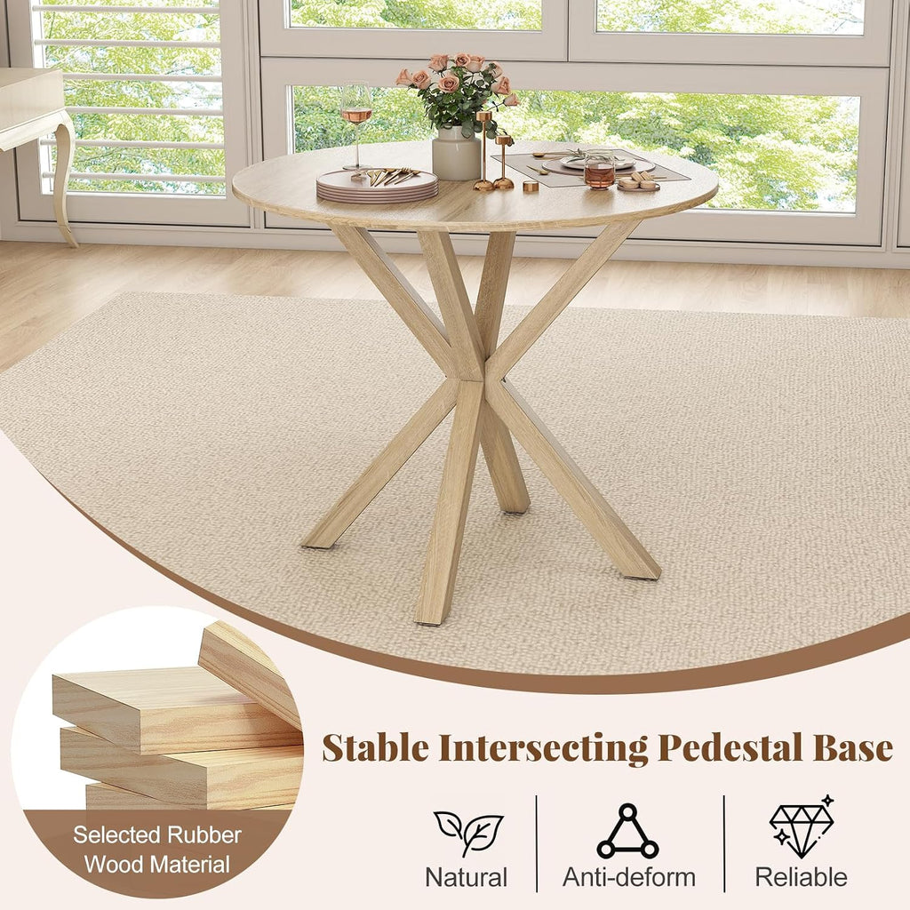 Giantex 36" Round Dining Table for 4, Farmhouse Kitchen Table with Rubber Wood Legs, Adjustable Foot Pads, Dining Room Tables for Dinette, Small Space, Dinner, Living Room, Restaurant, Oak
