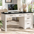 Vabches 55 Inch Farmhouse Desk with 5 Drawers, Large Home Office Computer Desk with Adjustable File Drawer, Executive Workstation with Storage for Study Writing Work, Black