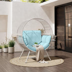 Bifanuo Oversized Egg Chair for Indoor Outdoor Use – Rattan Hanging Basket Chair with Thickened Cushion Supports 350 LBS – Wicker Patio Lounge Chair for Balcony Porch Living Room Backyard (Blue)