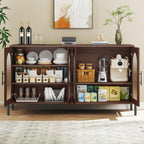 HUAHUU 55" Buffet Cabinet with Storage, Large Sideboard Cabinet with Fluted Doors & Adjustable Shelves, Modern Kitchen Storage Cabinets for Living Room, Entryway, Walnut