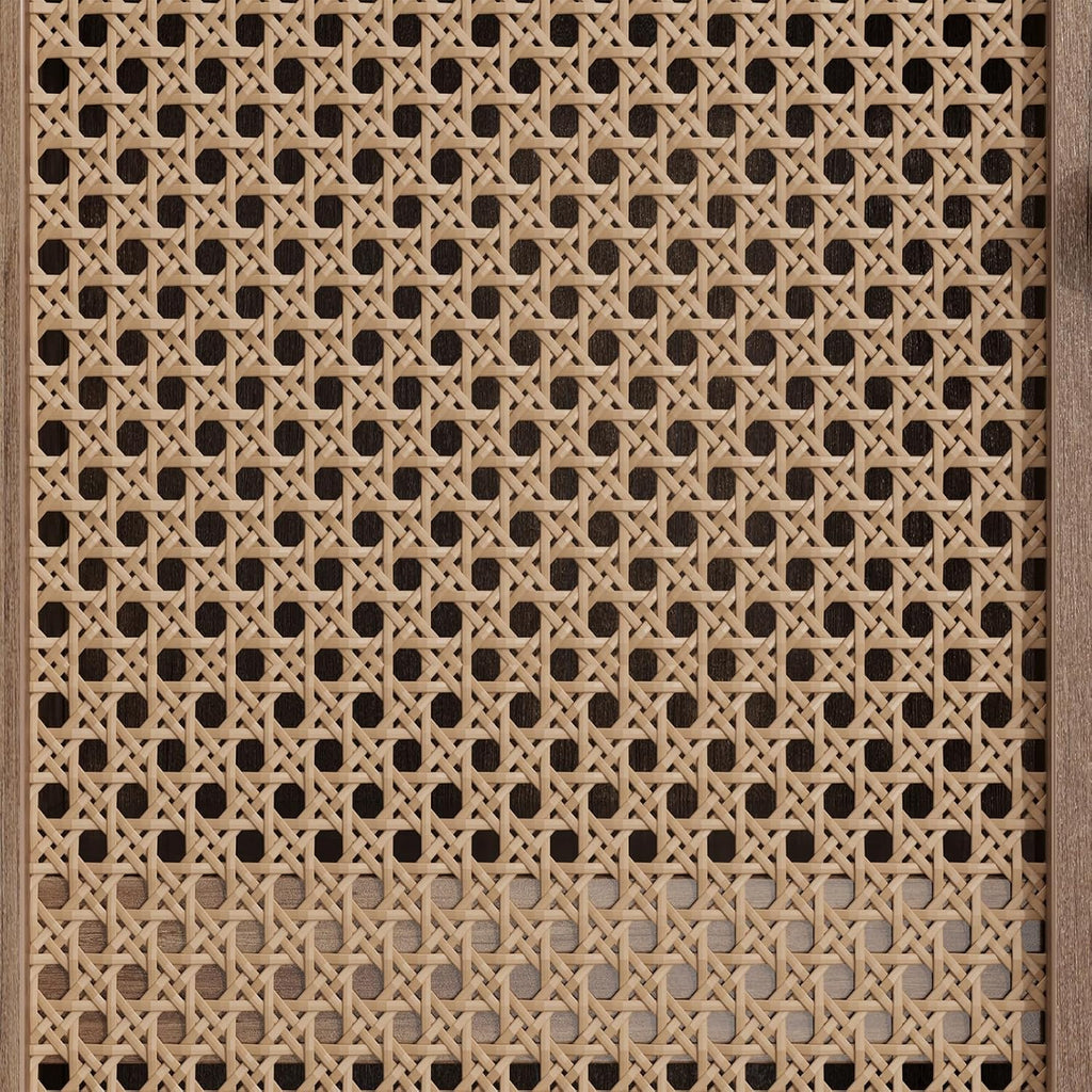 TROPOW Rattan Pantry Cabinet, 64 Inch Tall Kitchen Storage Cabinet with 2 Adjustable Shelves, 2 Drawers, Large Wooden Food Cupboard for Living Room, Dining Room, Light Brown