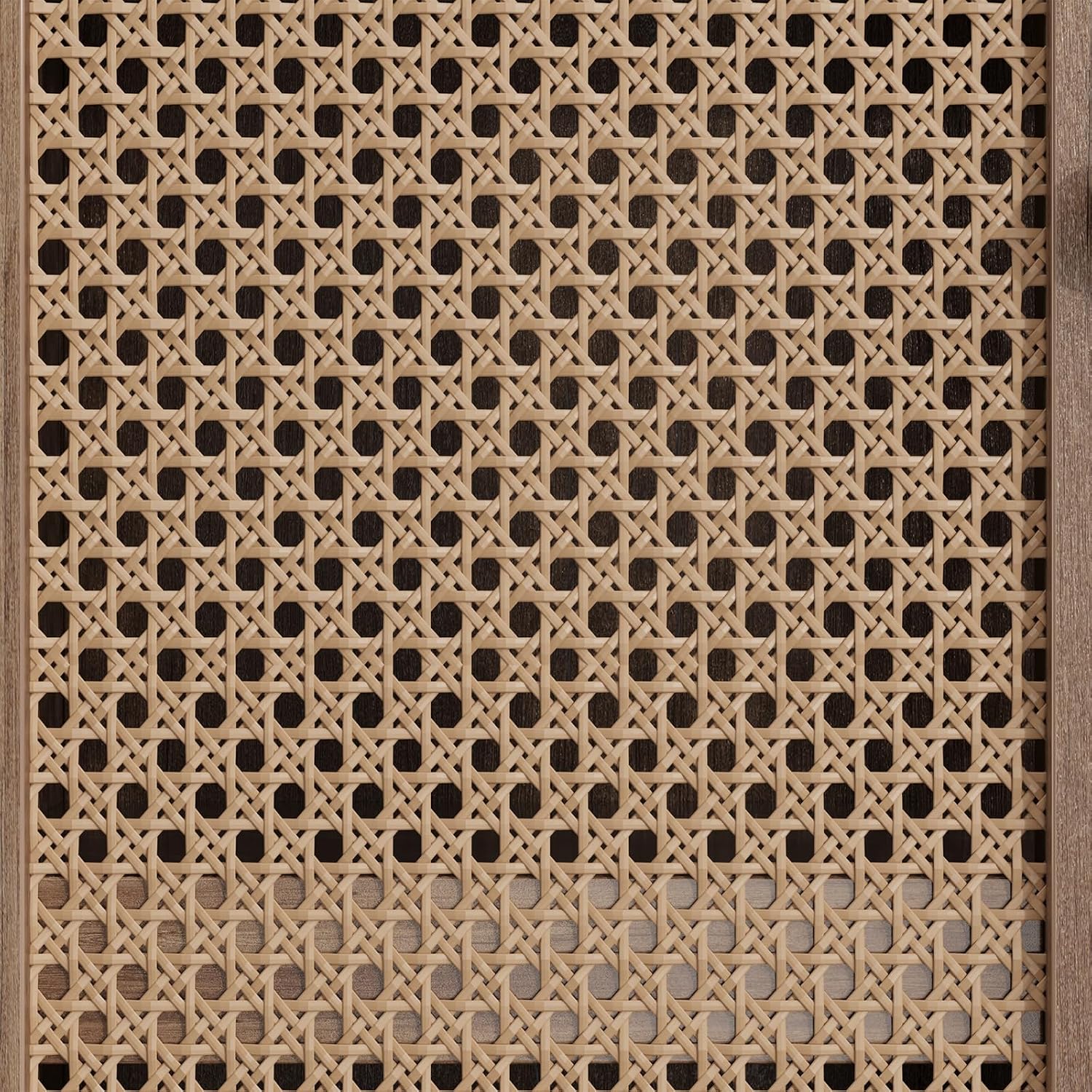 Rattan Pantry Cabinet, 64 Inch Tall Kitchen Storage Cabinet with 2 Adjustable Shelves, 2 Drawers, Large Wooden Food Cupboard for Living Room, Dining Room, Light Brown