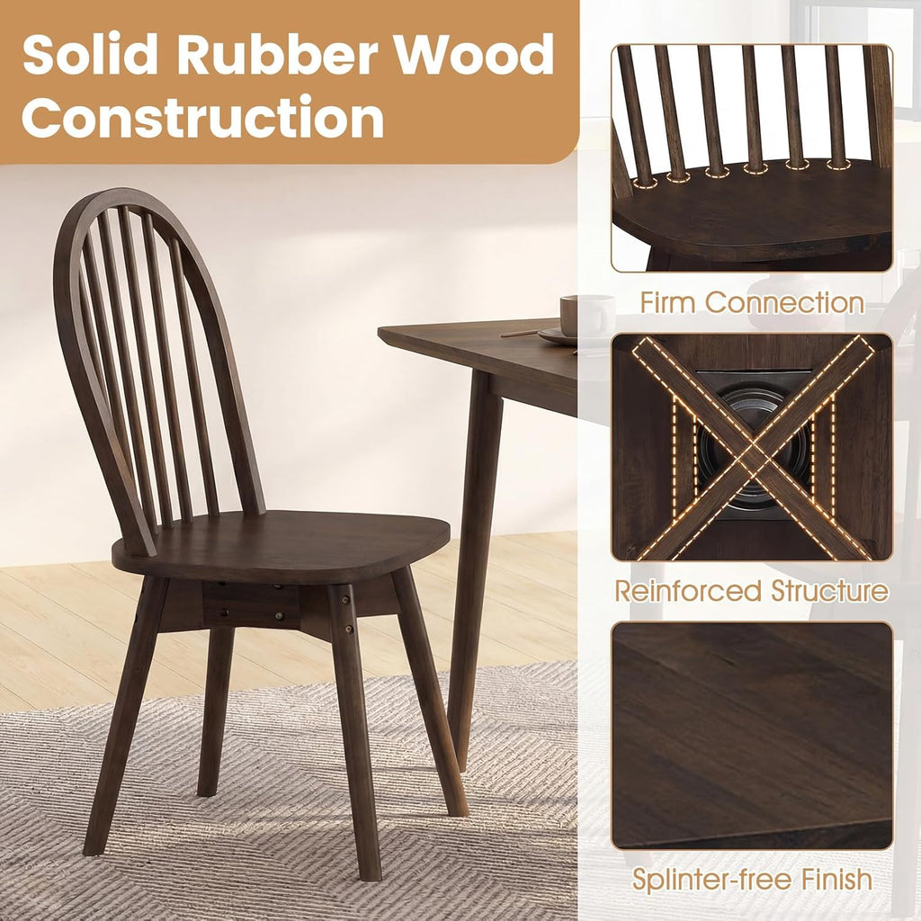 Giantex Windsor Dining Chairs Set of 2, Farmhouse Swivel Kitchen Chairs with Spindle Back, Solid Rubber Wood Frame, Mid Century Armless Dining Room Chairs for Home Kitchen Restaurant, Walnut
