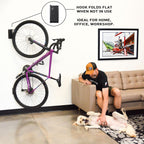 FEEDBACK SPORTS | Velo Hinge 2.0 (Single) Pivoting Swivel Bike Wall Mount | Vertical Bicycle Hanger | Garage Fold Away Bike Hook | Road, Gravel, Mountain Bike Compatible