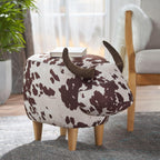 Brown and White Velvet Cow Shaped Ottoman, Cute Wood Foot Stool Shoes Changing Seat with Cushioned for Adult Living Room, Bedroom, Nursery Gameroom, Playroom, Porch Furniture