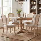 Wicker Dining Chairs Set of 6, Upholstered Linen Fabric Dining Room Chairs with Square High Rattan Back Farmhouse French Kitchen Chairs for Dining Table/Living Room/Restaurant, White