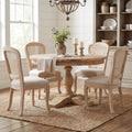 Wicker Dining Chairs Set of 4, Upholstered Linen Fabric Dining Room Chairs with Square High Rattan Back Farmhouse French Kitchen Chairs for Dining Table/Living Room/Restaurant, White