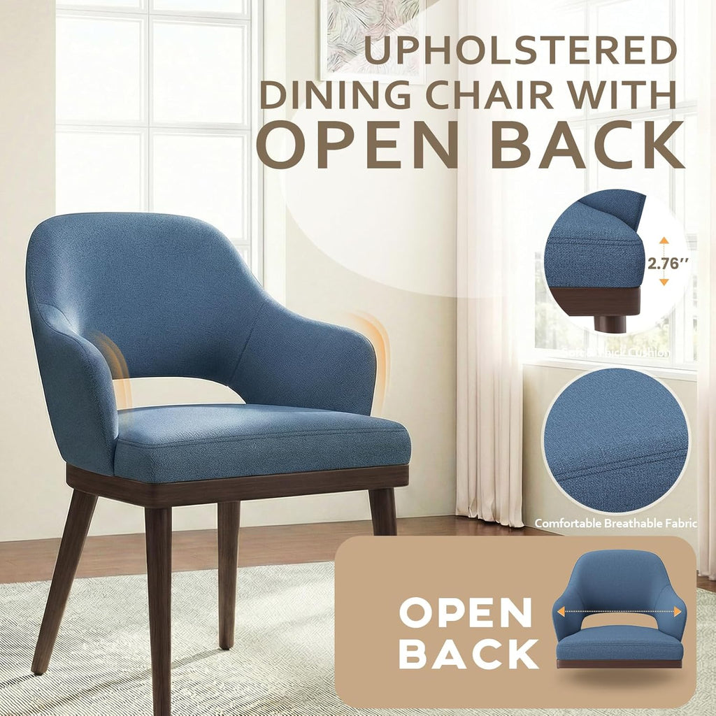 MALOL Wooden Dining Chairs Set of 2, Modern Fabric Upholstered Dining Room Chair, Kitchen Side Chairs, Farmhouse Dinner Chair with Open Back for Kitchen, Blue