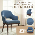 MALOL Wooden Dining Chairs Set of 2, Modern Fabric Upholstered Dining Room Chair, Kitchen Side Chairs, Farmhouse Dinner Chair with Open Back for Kitchen, Blue