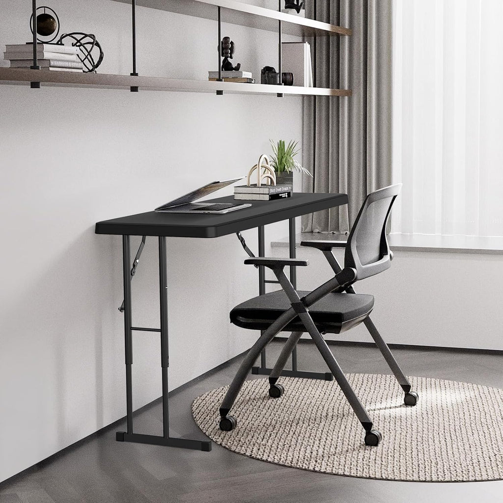 VINGLI 4 FT Narrow Folding Table,Premium Quality HDPE Material and Sturdy Metal Frame, Perfect for Buffet, Seminar, Party, Training, Home Work, Black