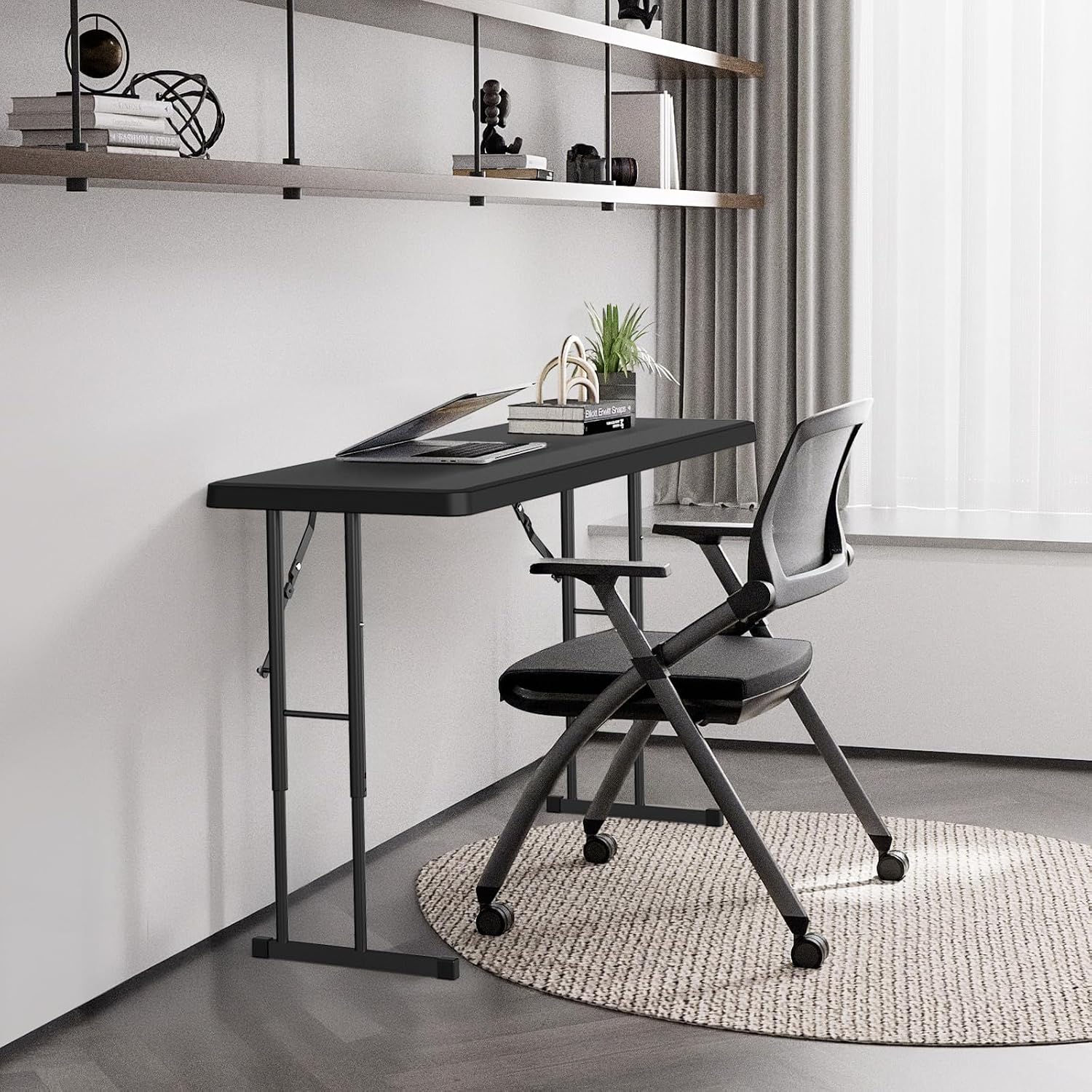 VINGLI 4 FT Narrow Folding Table,Premium Quality HDPE Material and Sturdy Metal Frame, Perfect for Buffet, Seminar, Party, Training, Home Work, Black