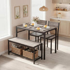 Dining Table Set for 4 with Bench, 4 Pieces Kitchen Table and Chairs, Space-Saving Dinner Table for Kitchen, Dining Room, Apartment, Extra Storage, Sturdy Construction, Easy Assembly(Grey)