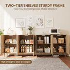 Patikuin Rattan Sideboard Buffet Cabinet, Boho Accent Storage Cabinet, 4 Doors Console Table Coffee Bar with Power Outlet, Adjustable Shelves for Kitchen, Dining Room, Hallway, Living Room