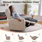 Swivel Rocker Recliner, Manual Swivel Glider Nursery Recliner Chair with Adjustable Headrest and Lumbar Support, Rocking Recling Chairs for Small Space, Living Room, Bedroom, Chenille Camel