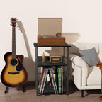 DALEMHOME Record Player Stand with Charging Station, 3-Tier Side Table for 100 Vinyl Storage, End Table for Living Room, Bedroom, Black HKET1002BK