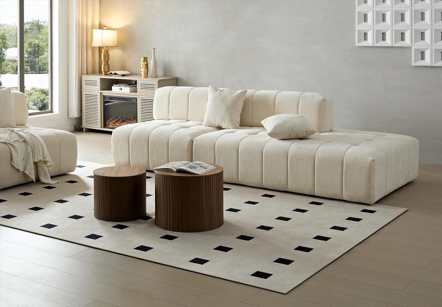 Nesting Coffee Table Set of 2,Modern Round Wooden Coffee Tables with Storage,Luxury Side Table Accent End Table for Small Space Living Room Apartment (19.17”)