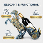Horse Sculpture Resin Wine Bottle Holder - Tabletop Kitchen Decor, Decorative Storage Organizer for Home Bar Cellar, Unique Gift for Men Women Housewarming, Holds 1 Standard Bottle (Blue A)