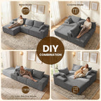 kinmars 108" Boneless Sectional Couch,Corduroy Cloud Couch Sectional for Living Room,Modern L Shaped Modular Sectional Couch,3 Seater Sofa (Dark Gray, 108.9" L Shaped with Left Facing Chaise)