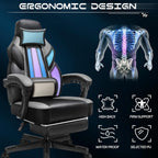 Gaming Chair for Adults, Grey Video Game Chair with Footrest, Big and Tall Gaming Chair Heavy Duty Computer Chair with Massage Lumbar, Ergonomic Adjustable Height and 360° Swivel, PU Leather, Grey