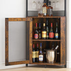 IDEALHOUSE Corner Wine Cabinet with Removable Wine Rack, Industrial Wine Cabinet with Glass Holder and Mesh Door, Liquor Coffe Bar Cabinet with Adjustable Shelves, Rustic Brown