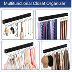 2 Pack Belt Hanger Wall Mount, Large Capacity Tie and Belt Organizer for Wall with 24 180°Rotating Non Slip Hooks, Heavy-Duty Wooden Tie Rack Space Saving Closet Organizers and Storage, Black