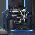 Yaheetech Gaming Chair with Electric Massage Lumbar Support, Footrest & Headrest — Ergonomic High Back Recliner for Home Office, Computer Desk Chair, Height Adjustable, 300 lbs, Black/White