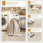 Beauoop 2x6 Hallway Runner Rug Beige Washable Vintage Distressed Neutral Retro Carpet Non Slip Soft Cream Low Pile Indoor Rug for Entryway Kitchen Bedroom Bathroom Laundry Bedside Entrance Living Room