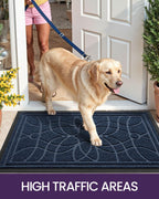 DEXI Front Door Mat Outside Entrance, Heavy Duty Non Slip Low Profile Doormat for Entryway, Trap Dirt and Moisture Welcome Mats, Easy Clean, Patio, Garage, 3x2, Blue