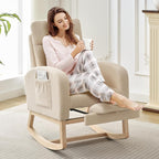 Rocking Chair Nursery, Nursing Rocking Chairs with Foot Rest for Mom Nursery,Rocker Glider Chair with High Backrest for Living Room, Bedroom, Upholstered Lounge Chair with Solid Wood Base for Relaxin