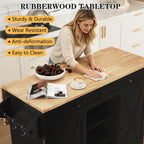 HLR Kitchen Island On Wheels, Black Rolling Kitchen Island Cart with Drop Leaf Countertop, Barn Door Kitchen Islands Table with Storage Cabinet and Tower Rack, Island Table for Kitchen