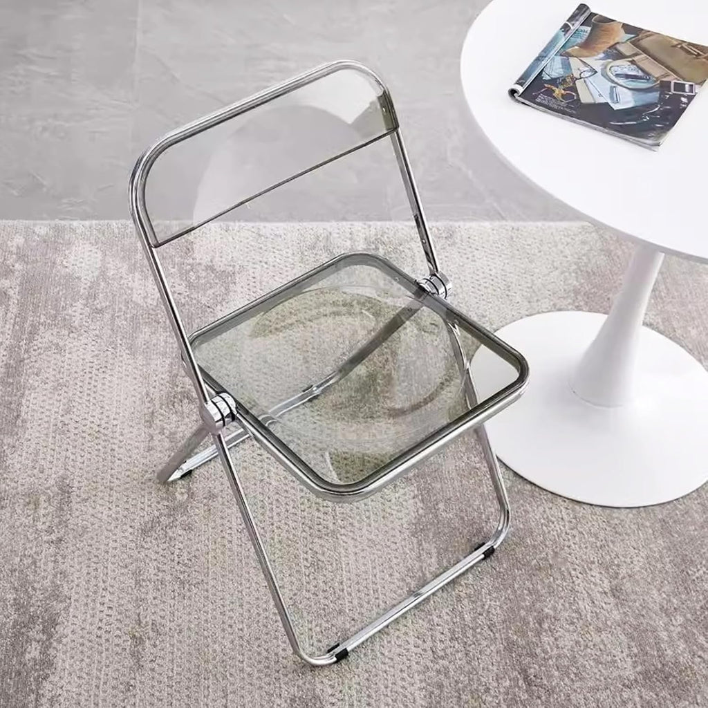 Luxury Modern Transparent Folding Chair, Acrylic Folding PC Plastic Living Room Seat, Chrome Frame(Grey)