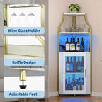 IDEALHOUSE Corner Bar Wine Cabinet with LED Lights & Glass Holder Wine Bar Rack Cabinet with Mesh Door & Glass Holder,Industrial Liquor Cabinet for Home, Kitchen, Dinning Room,Gold