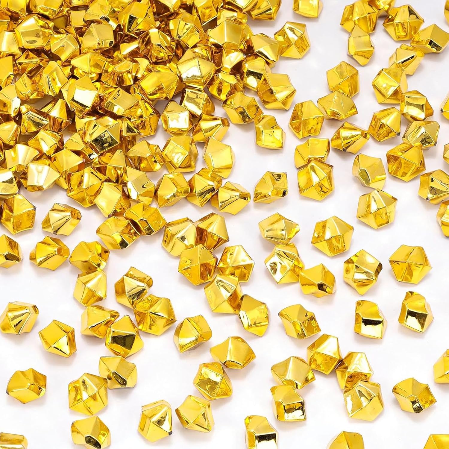 DomeStar 520PCS Small Fake Gold Ice Rocks, Acrylic Ice Fake Plastic Gold Nuggets Gems Marbles for Vases Fillers Table Scatters Birthday Wedding Party Decoration(0.4 x 0.6 inch)
