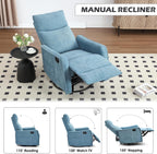 Trustyue Swivel Rocker Recliner Chair, 360° Swivel Recliner with Heat and Massage, Rocker Recliner Nursery Glider Chair with Side Pockets for Living Room (Light Blue, Fabric)