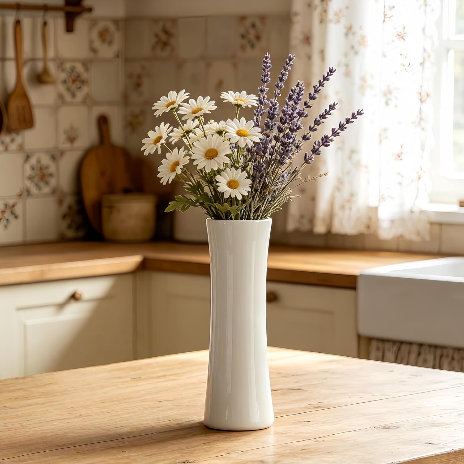 12 Inch White Vase Ceramic Flower Vase, Tall Vases for Pampas Grass, Home Decor, Modern Textured Vases for Living Room Decorations,Table Centerpieces,Shelf,Farmhouse Small Ceramic Vase