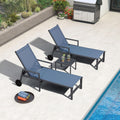 PURPLE LEAF Outdoor Chaise Lounge Set for 2 Aluminum Patio Chaise Lounger Chair with Armrest and Wheels Adjustable Pool Chaise Lounge Chairs for Beach Yard Poolside Table Included, Indigo