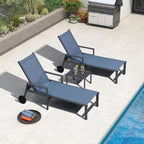 PURPLE LEAF Outdoor Chaise Lounge Set for 2 Aluminum Patio Chaise Lounger Chair with Armrest and Wheels Adjustable Pool Chaise Lounge Chairs for Beach Yard Poolside Table Included, Indigo