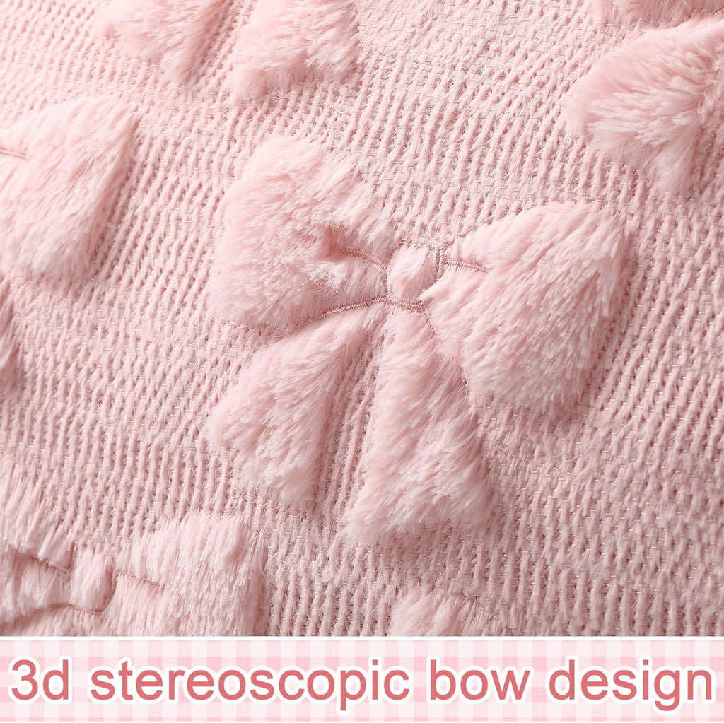 Gilprop Pink Bow Stuffed Animal Storage Bean Bag Chair Cover (No Filler) Fluffy Fuzzy Plush Bean Bag Chair for Teens Adults Soft Faux Cover for Organizing Plush Toys Clothes Home Supplies