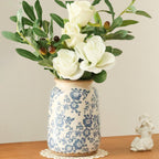 Ronasip Vintage Blue and White Chinoiserie Ceramic Vase, 6.9” Hand-Painted Peony Floral Design, Antique Style Vases for Home Decor, Centerpieces, Living Room, Balcony (Blue and White)