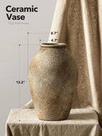 LE TAUCI Ceramic Flower Vase, 13.2 Inch Large Rustic Farmhouse Vase, Tall Floor Vase for Home Decor, Living Room Table & Mantel Centerpiece, Watertight & Sturdy, Sandstone Brown