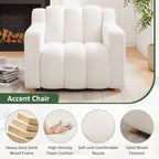 VANOMi Oversized Accent Chair, Modern Living Room Chairs, Comfy Boucle Fabric Upholstered Armchair for Bedroom, Office, Waiting Room (White Boucle)