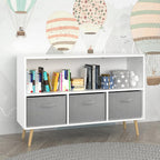 Kids Bookcase, Multi Shelf Cubby with 3 Collapsible Fabric Drawers, 3-in-1 Toy Storage Cabinet Organizer, Wooden Kids Book Display for Bedroom, Nursery, Playroom, White+Gray