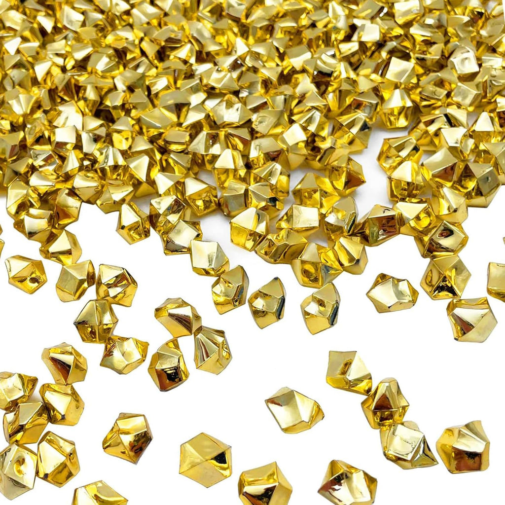 Fake Ice, 16 * 22mm 250 PCS, Golden Acrylic Ice Rocks, Acrylic Ice Cubes Clear Rocks Fake Diamonds Clear Acrylic Vase Filler