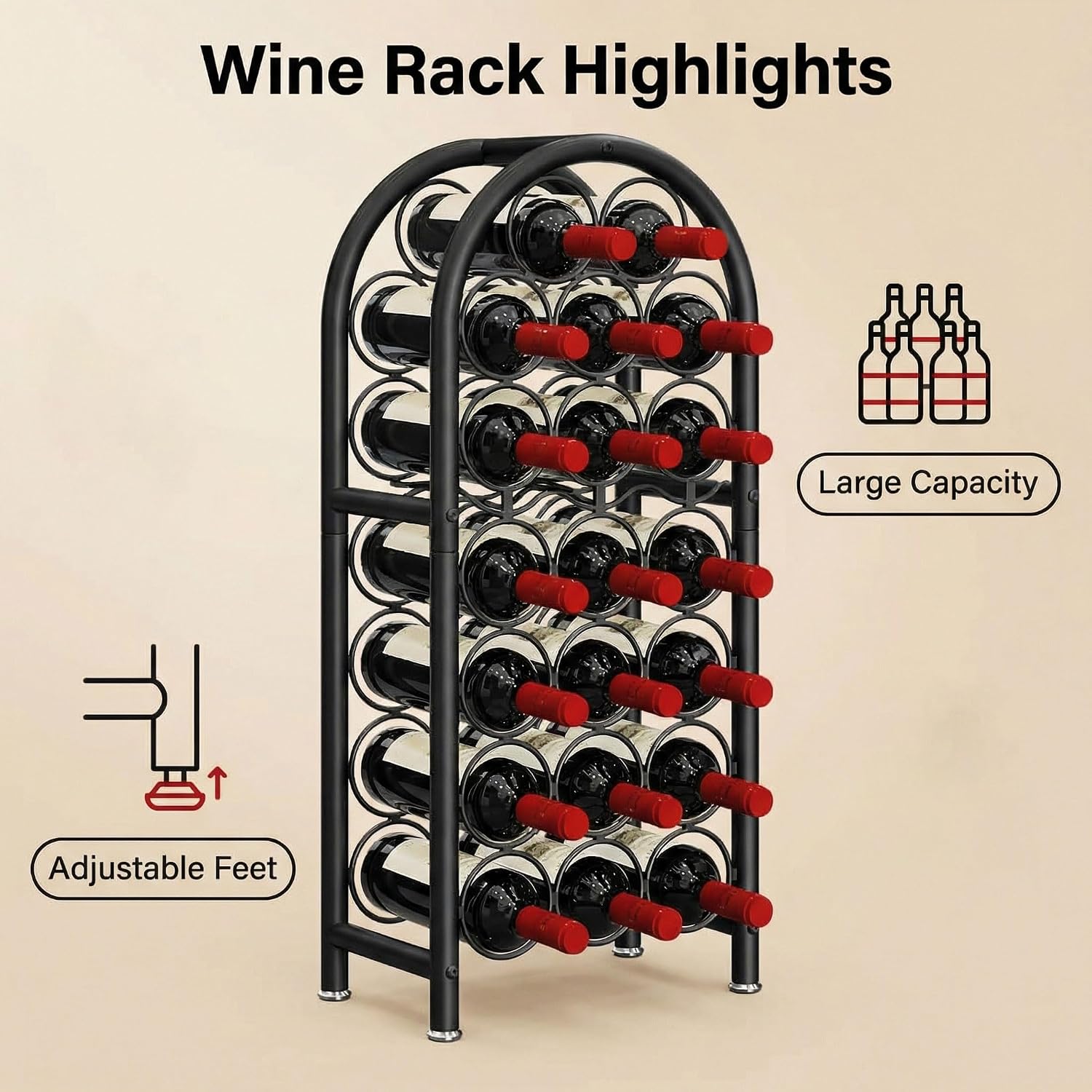 Wine Rack Free Standing Floor 23 Bottle Metal Wine Holder Organizer