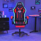 HOFFREE RGB Gaming Chair with Speakers Massage Computer Gaming Chair with LED Lights and Footrest High Back Video Game Chair for Adults Red and Black
