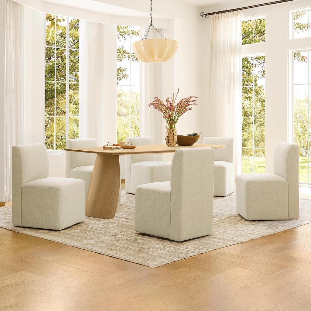 CHITA Dining Chairs with Casters Set of 4, FSC Certified Upholstered Armless Modern Rolling Dining Chairs with Rollers for Bedroom Reading Room Living Room, Fully Assembled, Linen