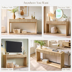 OKD 63" Fluted Console Table for Entryway, Modern Entryway Table with 2 Large Drawers, Long Sofa Table Behind Couch for Living Room, Hallway, Couch, Foyer，Natural Oak