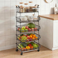 VECELO 5-Tier Fruit Basket with Wheels, Fruit and Vegetable Storage Cart for Kithchen, Easy to Move, Durable, Stackable Produce Organizer Wire Baskets for Kitchen, Pantry, Living Room