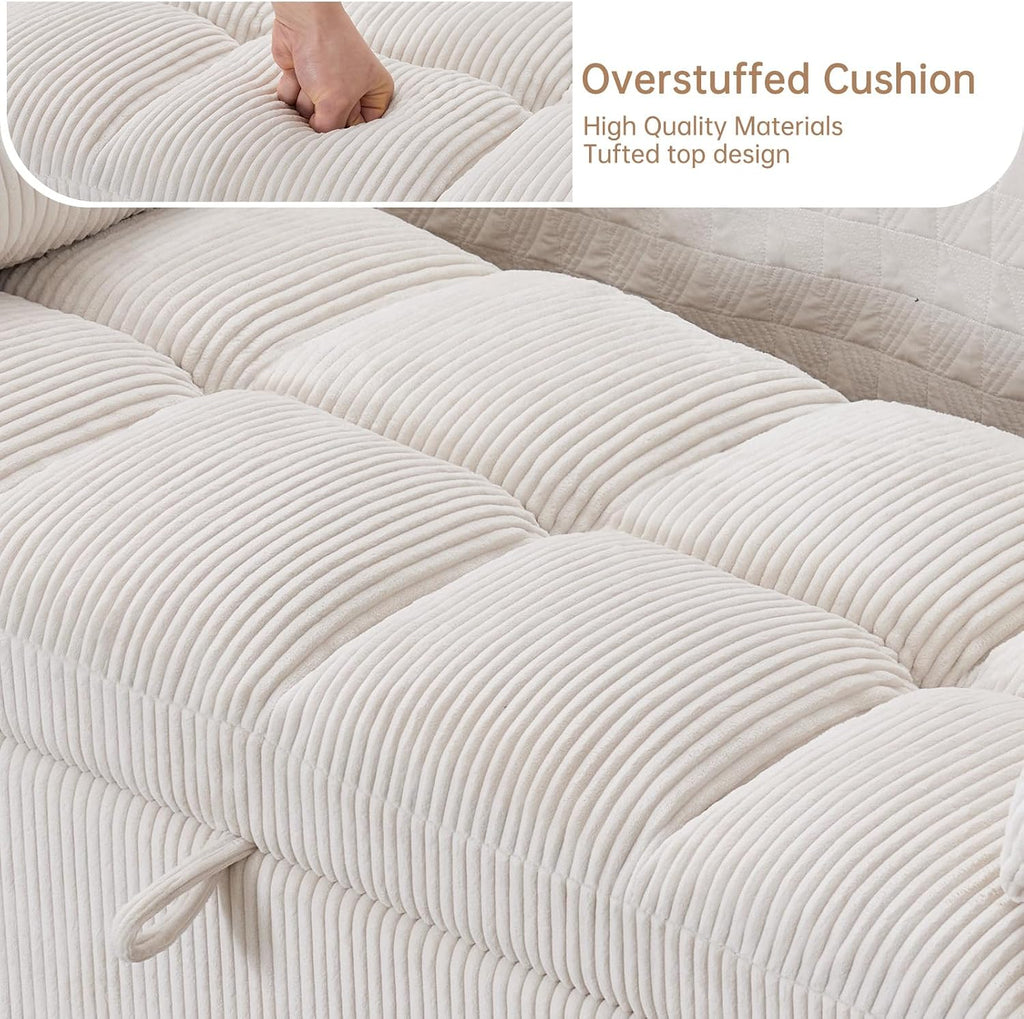 Storage Bench for Bedroom End of Bed, Upholstered Storage Ottoman Bench with Pillows for Foot of Bed, Bedroom,Living Room, Entryway, Corduroy White