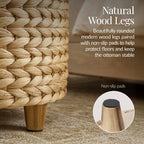 Best Choice Products 17" Round Storage Ottoman W/Lid, Handwoven Water Hyacinth Footstool, Footrest w/Wooden Legs, Accent Side Table, Storage Container, Plant Stand - Natural